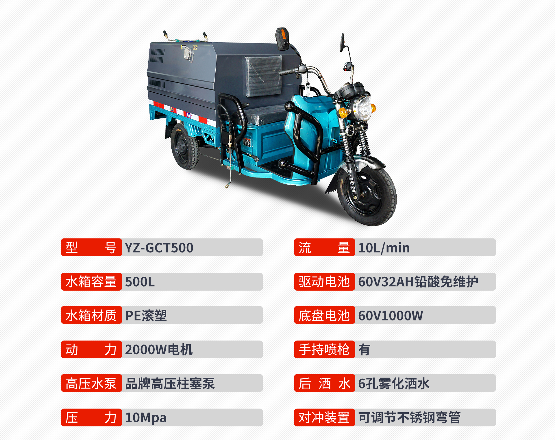 YZ-GCT500三輪高壓沖洗車